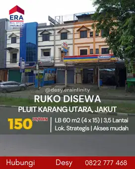 Disewakan Ruko di Pluit Karang Utara, Penjaringan, Jakarta Utara