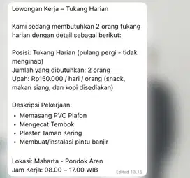Dicari Tukang Bangunan