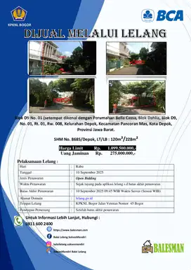 DIJUAL RUMAH MELALUI LELANG WILAYAH JAWA BARAT