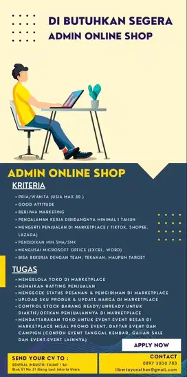 di butuhkan urgent admin marketplace