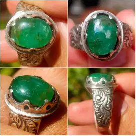 Cincin Zamrud Jamrud Emerald Beryl Colombia Natural Perak Unik Antik