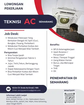 Lowongan Teknisi AC di Semarang Berpengalaman