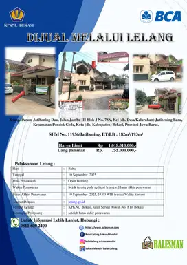 DIJUAL RUMAH MELALUI LELANG WILAYAH JAWA BARAT