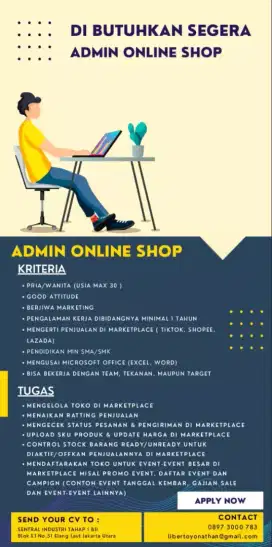 Lowongan pekerjaan Admin Online Shop