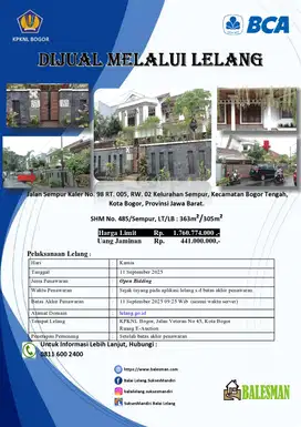 DIJUAL RUMAH MELALUI LELANG WILAYAH JAWA BARAT