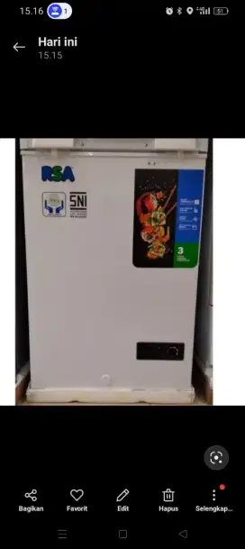 Jual frezzer merk RSA 100 L