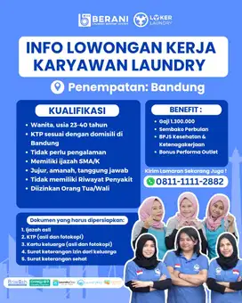 LOWONGAN KERJA STAFF PRODUKSI LAUNDRY CIJAGRA BUAH BATU