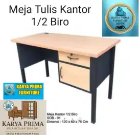 Meja Tulis Kerja 1/2 Biro ada lubang kabel, rak, laci, kaki besi kuat