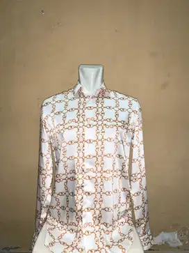 Kemeja Zara Ori lengan panjang motif rantai warna gold