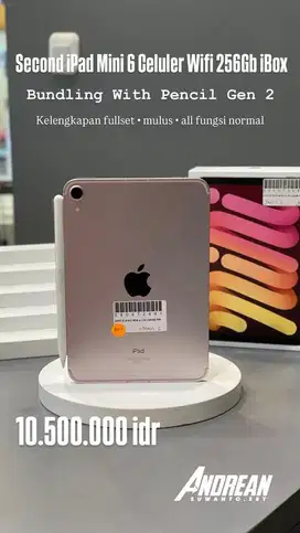 Second iPad Mini 6 Celuler Wifi 256Gb iBox Bundling With Pencil Gen 2