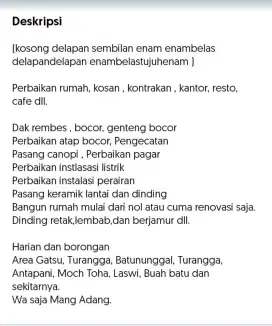 Tukang Harian dan borongan