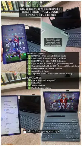 Tablet Tecno MegaPad 11 8/256 simcard full bonus