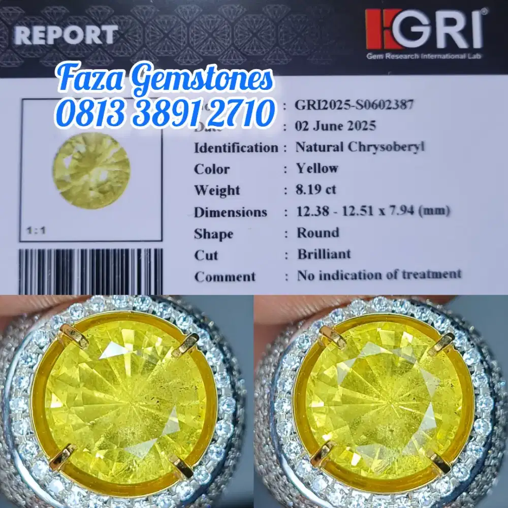 Lemon Colour Natural Chrysoberyl Round Full Luster Chrystal clean 95%