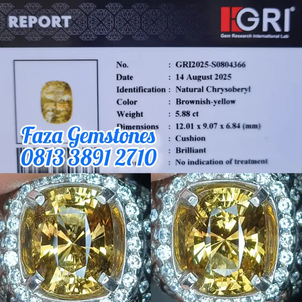 Top Quality Natural Chrysoberyl Clean 99% Glass 99% Sparkling Luster