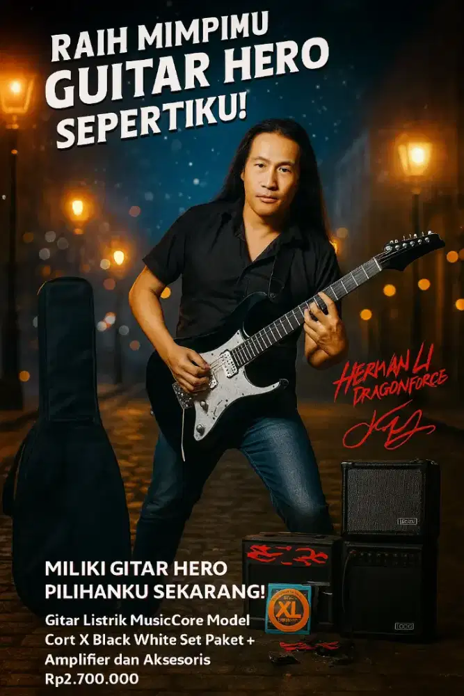 Gitar Listrik Elektrik Cort X Hitam Putih Black White Set Amplifier