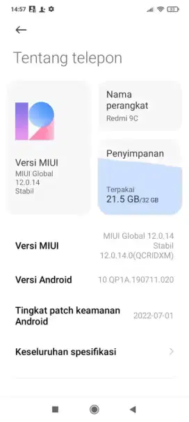 Redmi 9c 3/32gb siap pakai