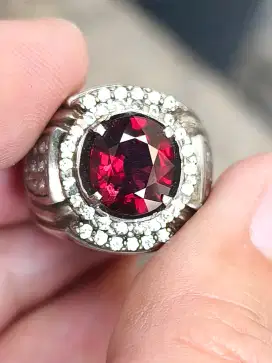 Cincin Batu garnet rhodolite 3.62 carat ring perak memo CGL top luster