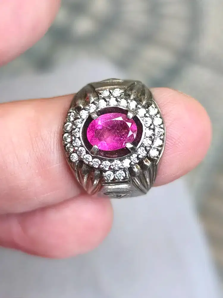 Cincin Batu tourmaline rubellite 1.10 crat ring perak memo CGL
