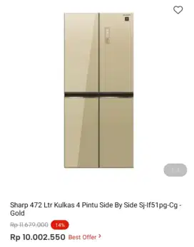 Sharp 472 Ltr Kulkas 4 pintu Side By Side Sj-If51pg-Cg-Gold