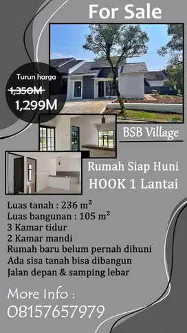 Ready Rumah Baru HOOK di BSB Village Mijen Jual Cepat BU