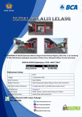 DIJUAL RUMAH MELALUI LELANG WILAYAH JAWA BARAT