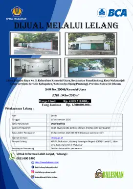 DIJUAL RUMAH MELALUI LELANG WILAYAH SULAWESI SELATAN