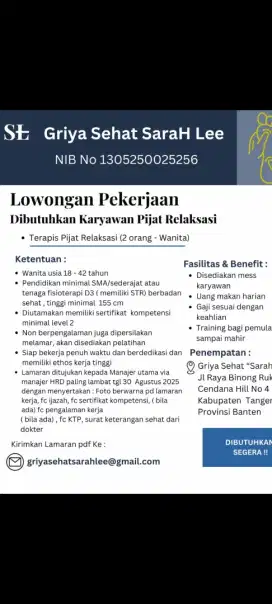 Dibutuhkan tenaga terapis