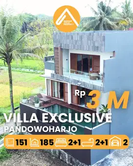 Jual Villa 3 Lantai Pandowoharjo Sleman View Sawah Gunung Furnished
