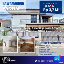 Harga Turun! Rumah 2 lantai luas di Rawamangun jadi hanya 3,7 M S668