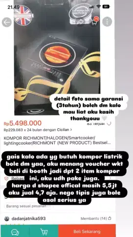 Kompor Listrik masih bagus