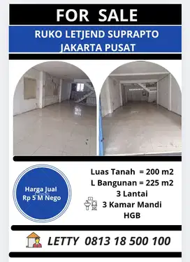 Ruko 3 Lantai Letjend Suprapto Jakarta Pusat  Rp 5 M Nego