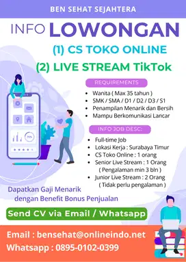 Lowongan CS Toko Online & Live Stream Tik Tok