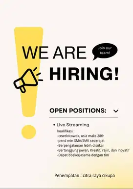 DIBUTUHKAN SEGERA HOST LIVE STREAMING