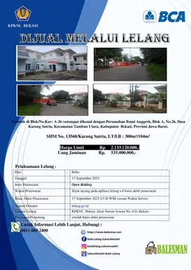 DIJUAL RUMAH MELALUI LELANG WILAYAH JAWA BARAT