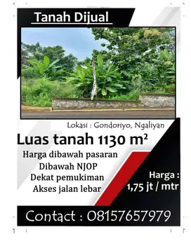 Djual Cepat Tanah Murah 1130 m² Semarang Di Bawah Harga Pasaran