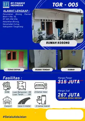 Dijual cepat rumah di binong karawaci nego