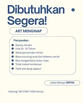 DICARI ART MENGINAP 20-35tahun
