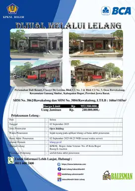 DIJUAL RUMAH MELALUI LELANG WILAYAH JAWA BARAT
