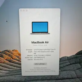 Macbook Air 2018 Ram 8 Ssd 512 core i5
Layar 13 inch buat admin