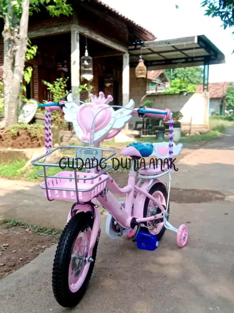 Sepeda Anak Cewk Velion sudah keranjang besi, dilengkapi tebeng musik