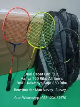 Jual Cepat Raket Bulutangkis dan Tas Besar