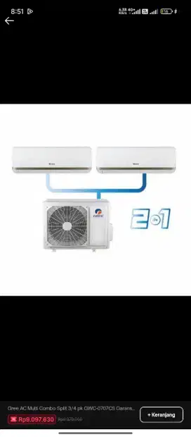 Dijual ac gree inverter multi split 3/4 & 3/4