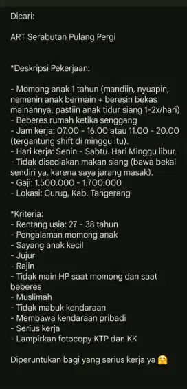 ART Serabutan Pulang-Pergi