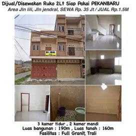 Dijual/disewakan ruko 2lt siap dipakai area jln.lili, jln.jendral