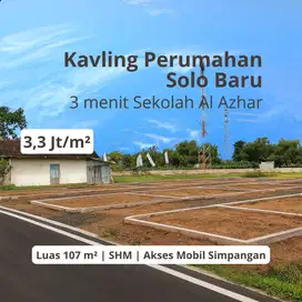 Kavling Premium Solo Baru. 3 Menit dari Sekolah Al Azhar. SHM.