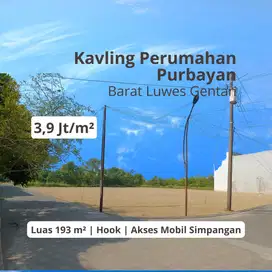 Kavling Purbayan Barat Luwes Gentan, Siap Bangun 3,9Jt/m²