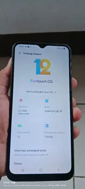 Vivo.  Y16.  4/128. Resmi. Mnus retak sehelai ja orian