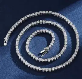 Kalung full moissanite 3mm 60cm hip hop pria wanita perak silver 925