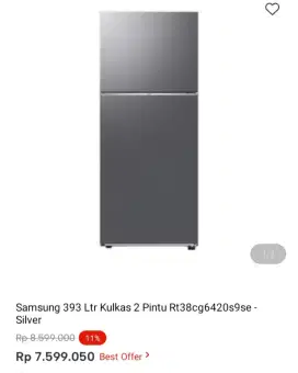 Samsung 393 Ltr Kulkas 2 pintu Rt38cg6420s9se-Silver
