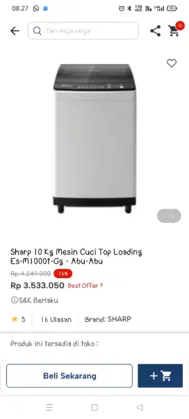 Promo mesin cuci 10Kg sharp